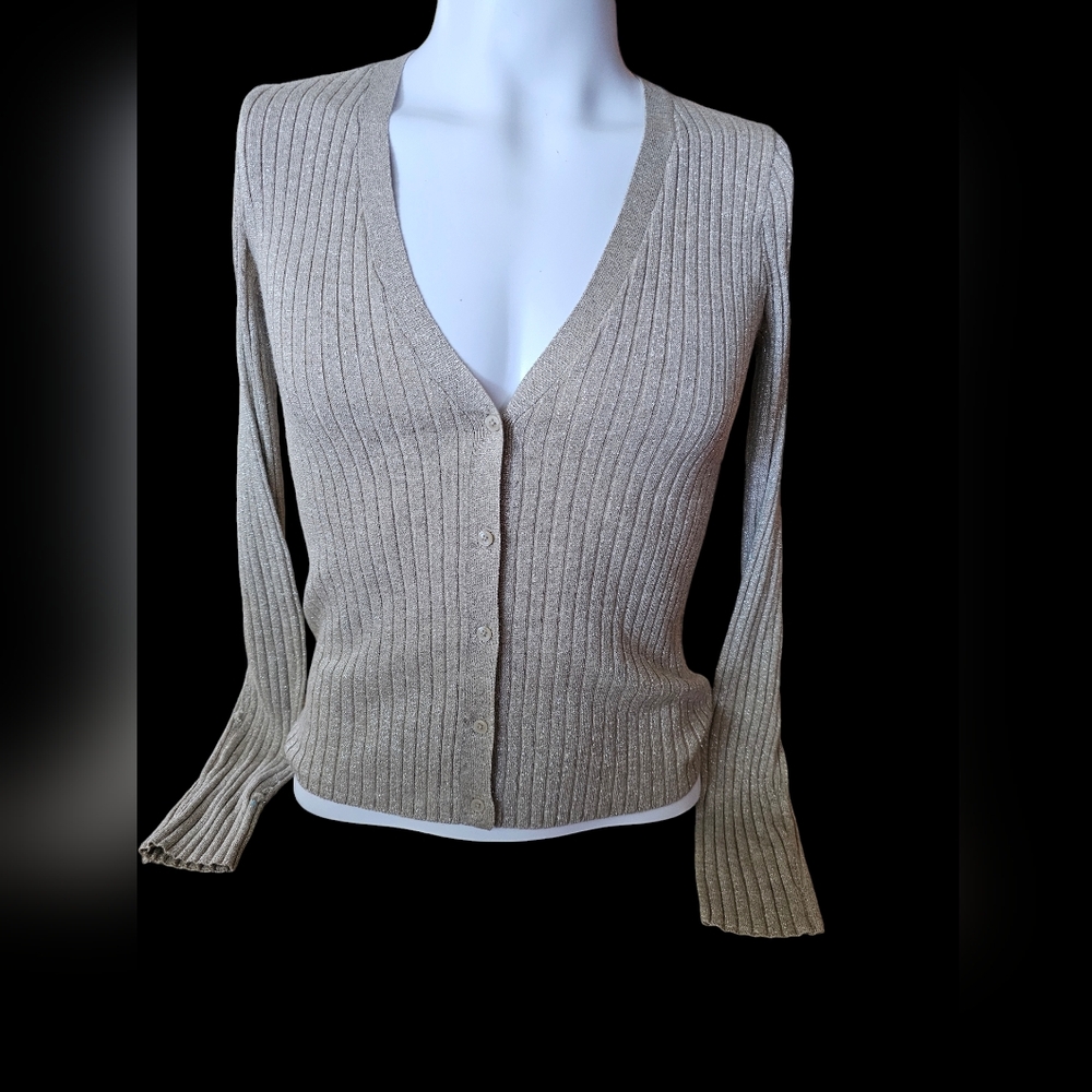 a new day Beige Ribbed Button-Front Cardigan Sweater